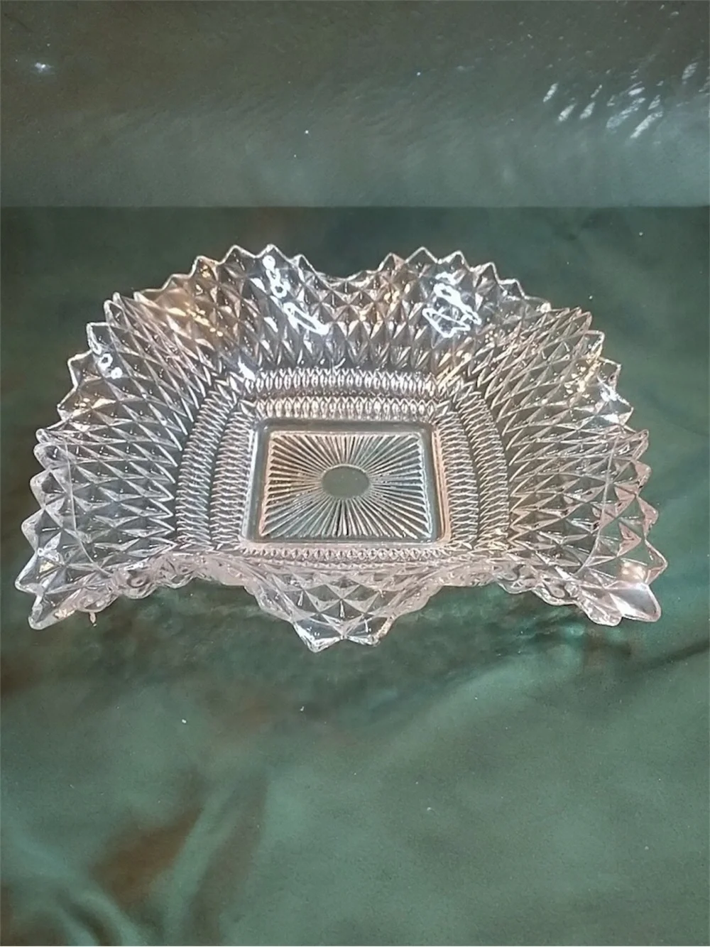 Vintage Indiana Glass Diamond Point Wavy Salad Dish - Set of 4 - 6.75”